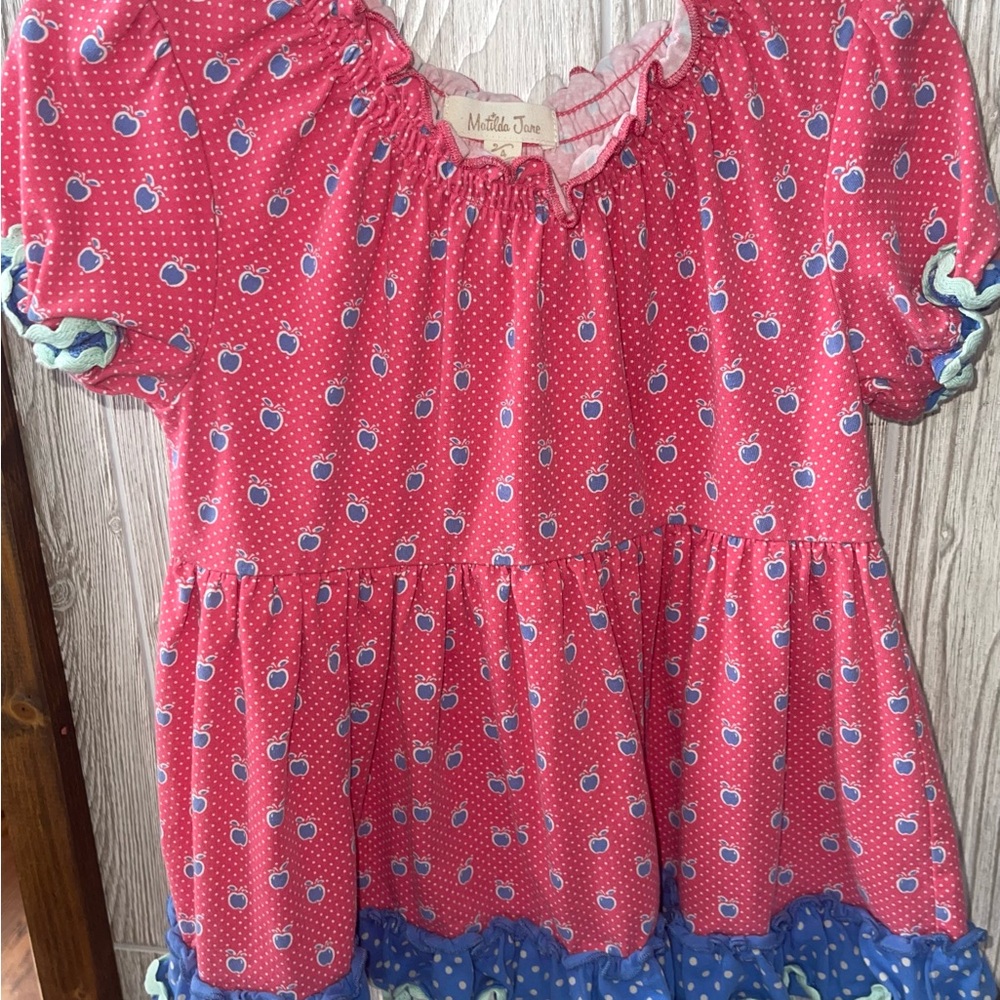 Matilda Jane Red and Blue Kids Top size 4, Girls boutique shirt vguc, apples